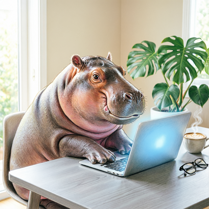 Бегемот за работой